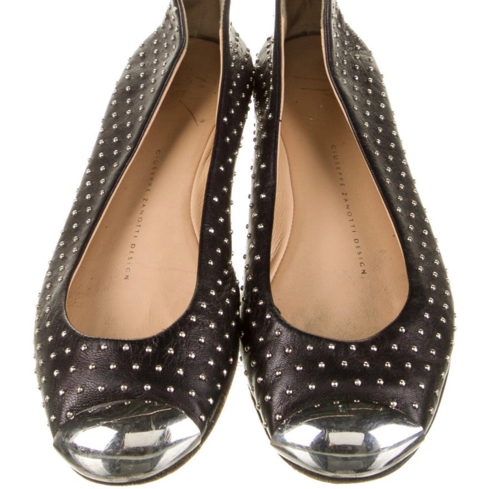 giuseppe zanotti leather studded flats metal toe